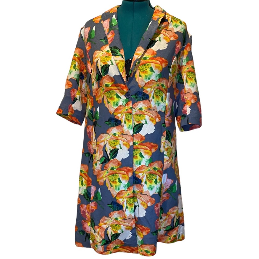 2for$35 NWOT Atmosphere Grey & Coral Floral Long Jacket Size UK 16/ US 12